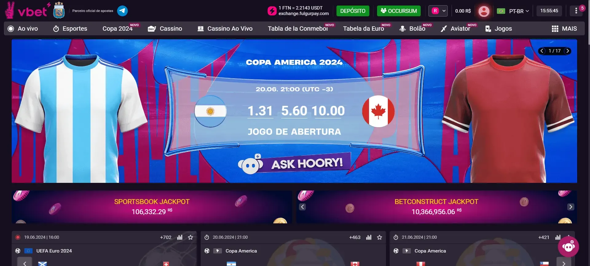 Homepage do site da Vbet