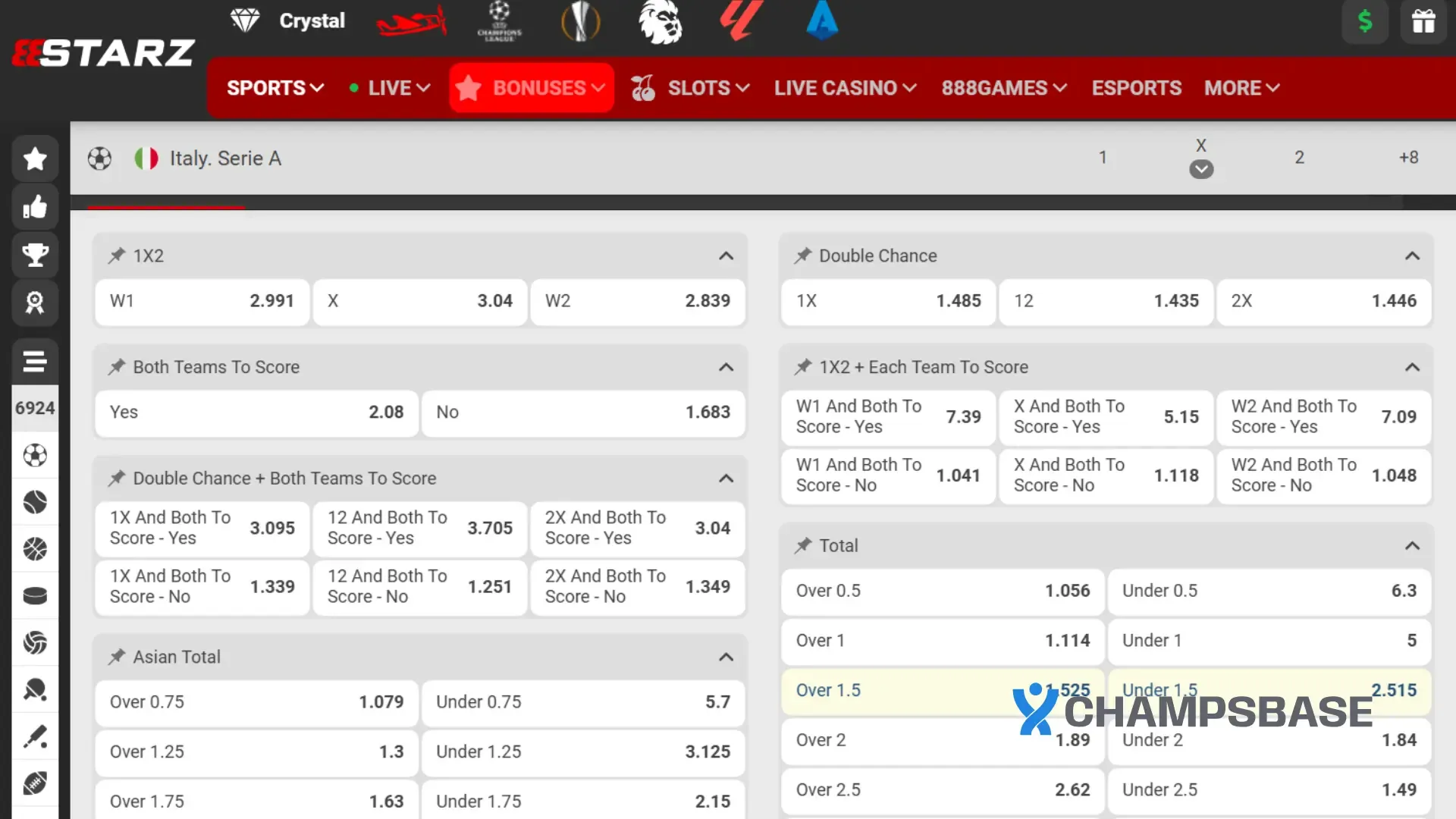 888Starz Sports Betting Market Depth