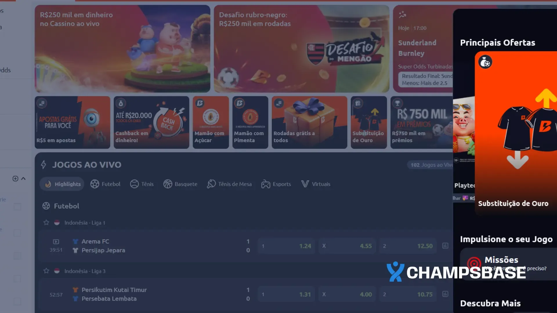 Página de bônus do site da Betano