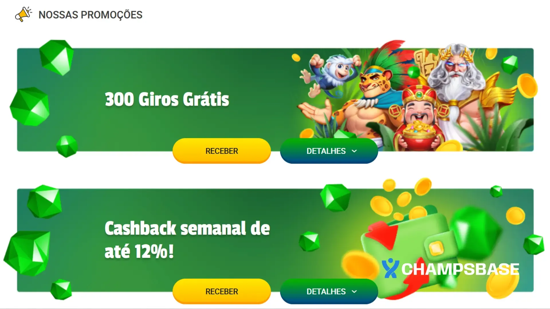 Página de bônus do site da Brazino 777