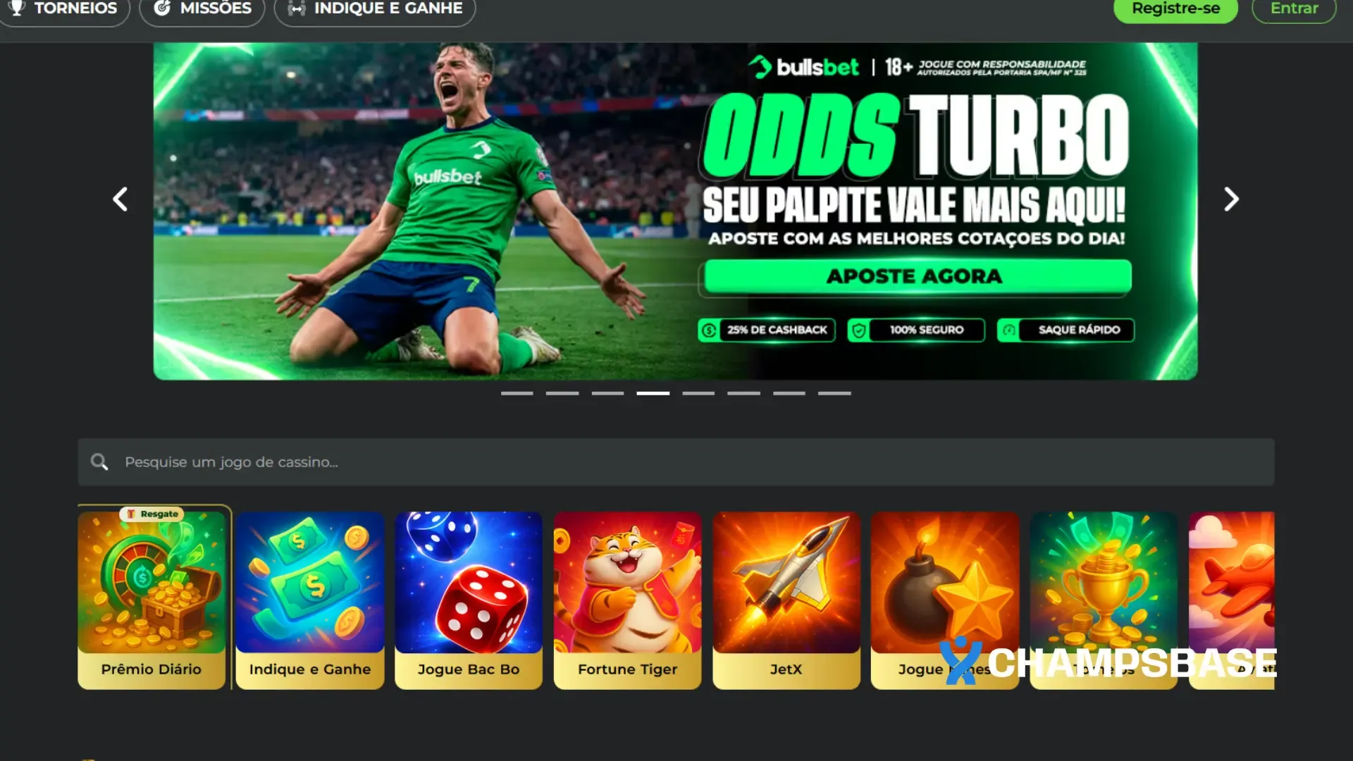 Página de bônus do site da Bullsbet