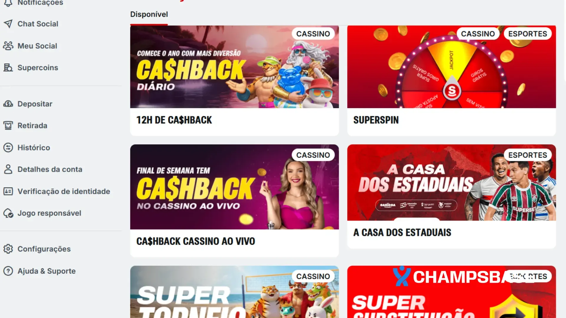 Página de bônus do site da Superbet