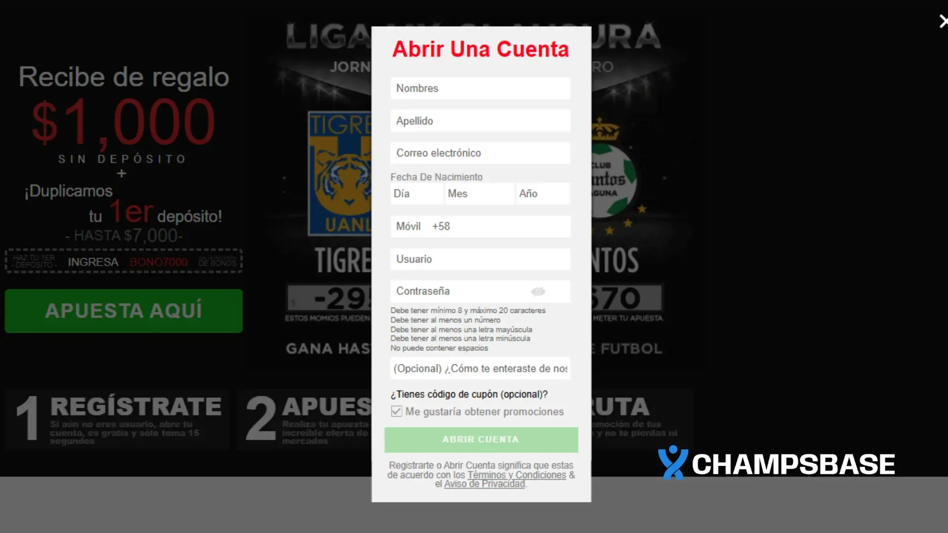 caliente mexico registro