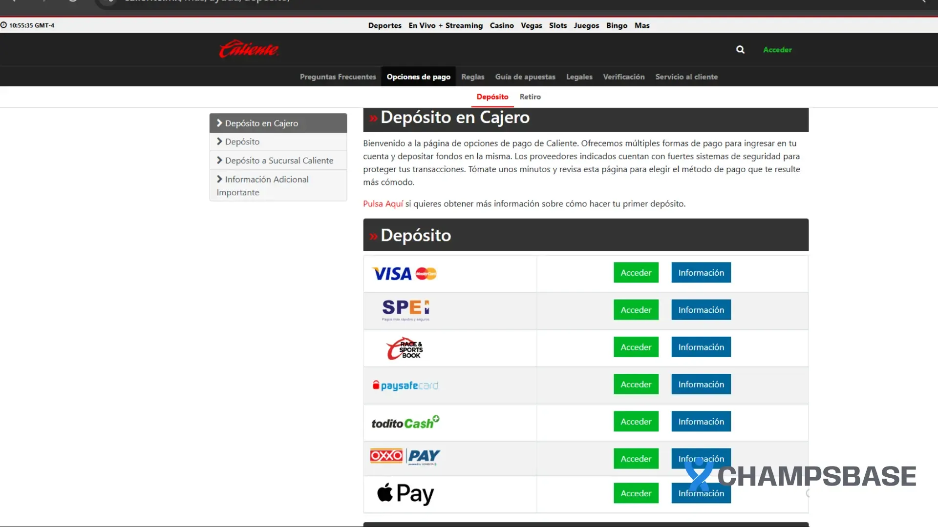 depositos caliente mexico