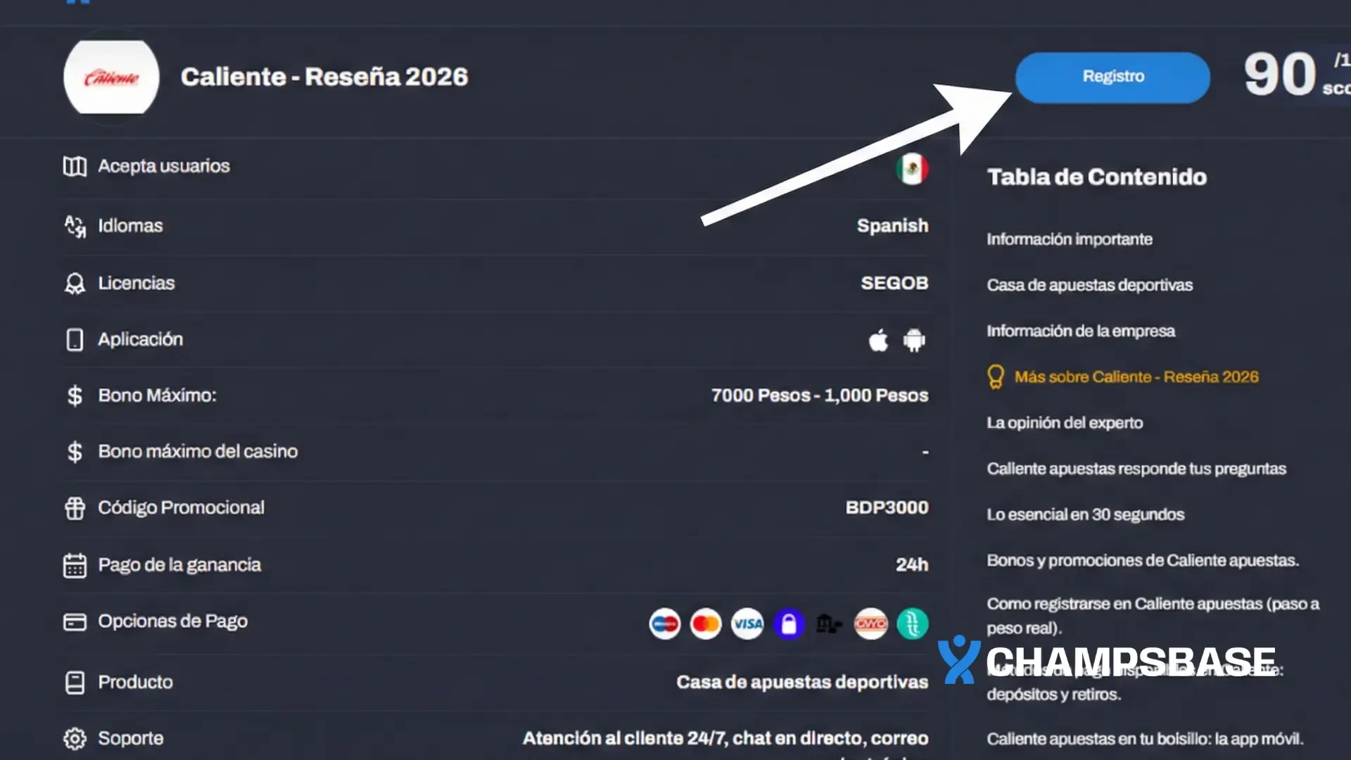 registro caliente mexico champsbase