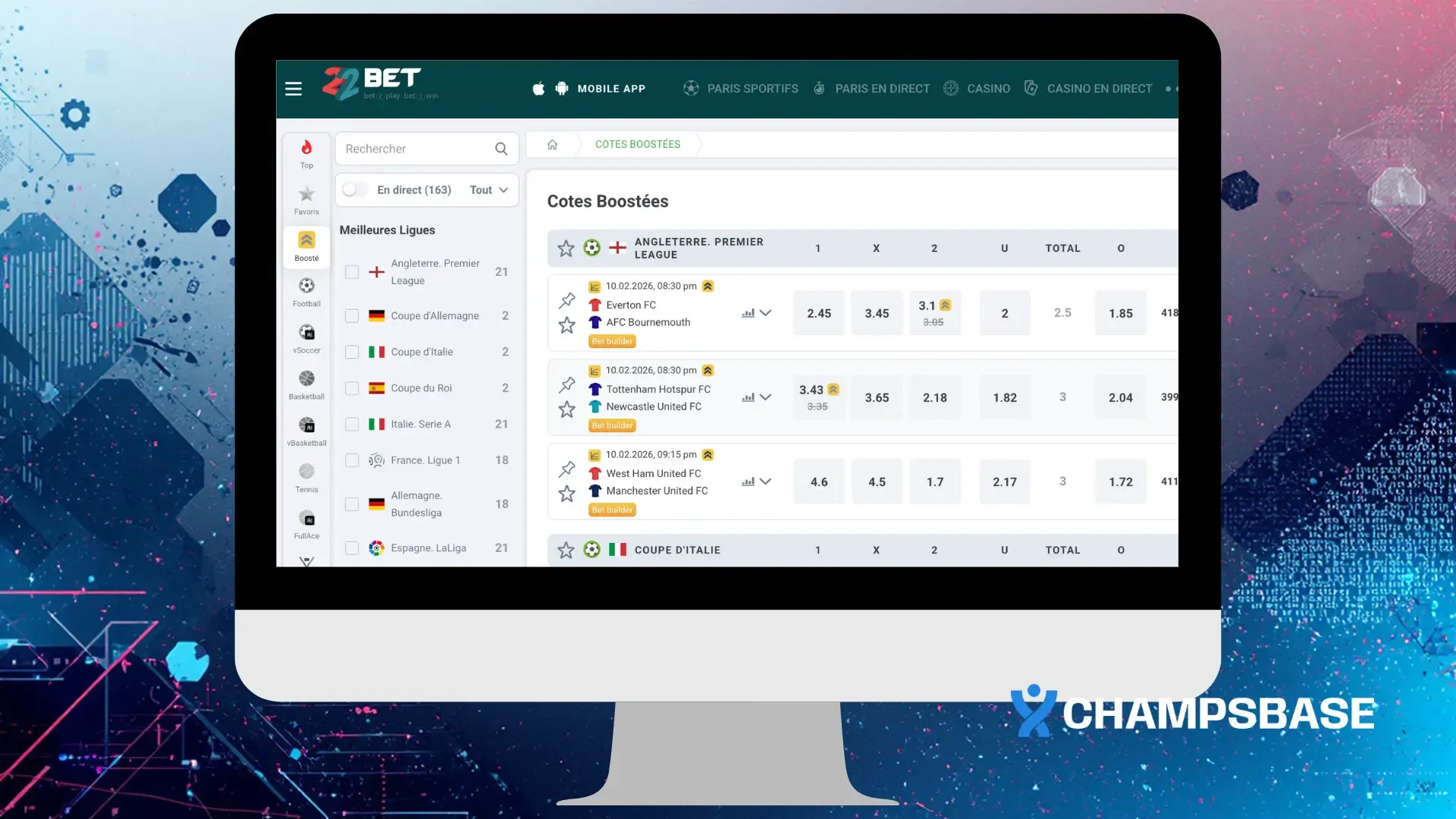 22bet cotes boostées