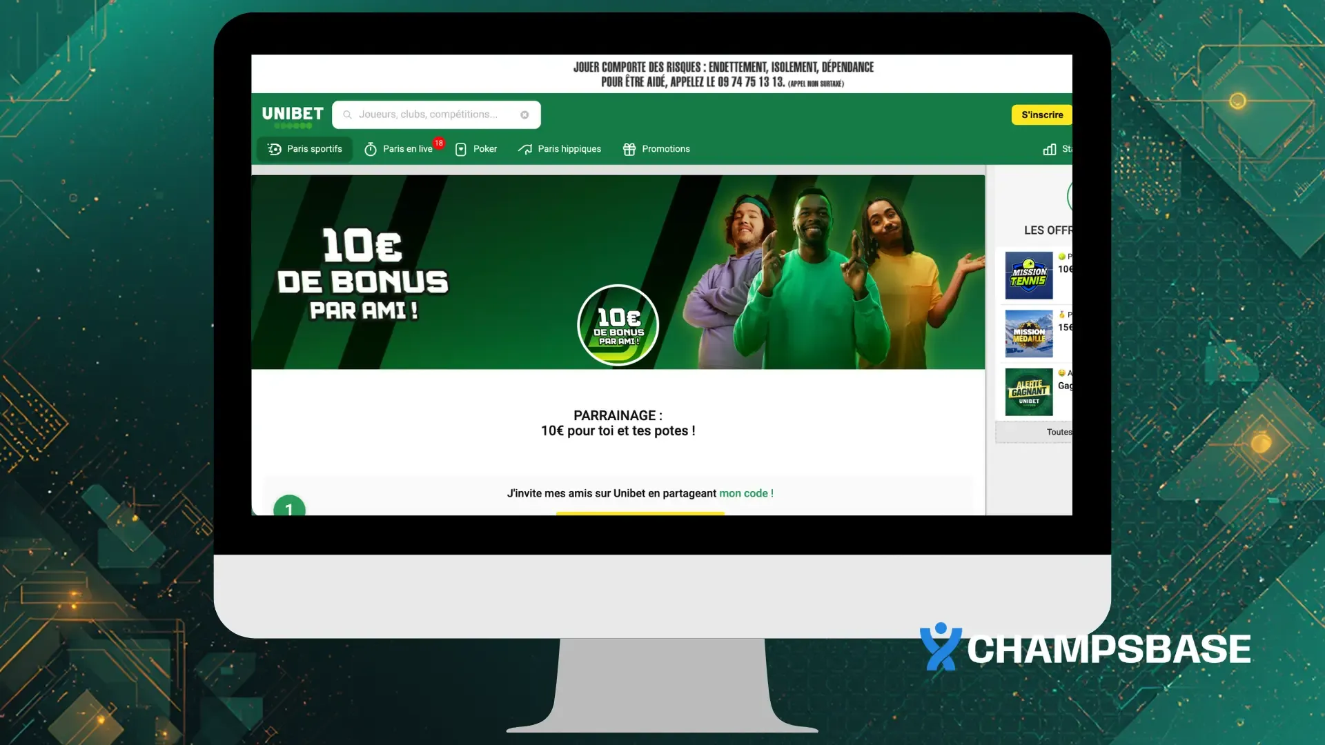 bonus sans dépôt unibet