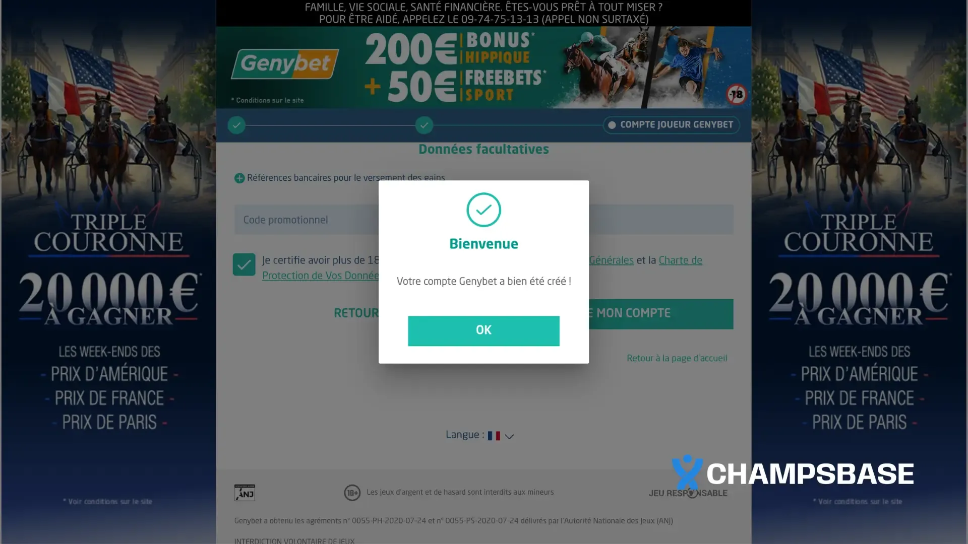 Inscription Genybet validée