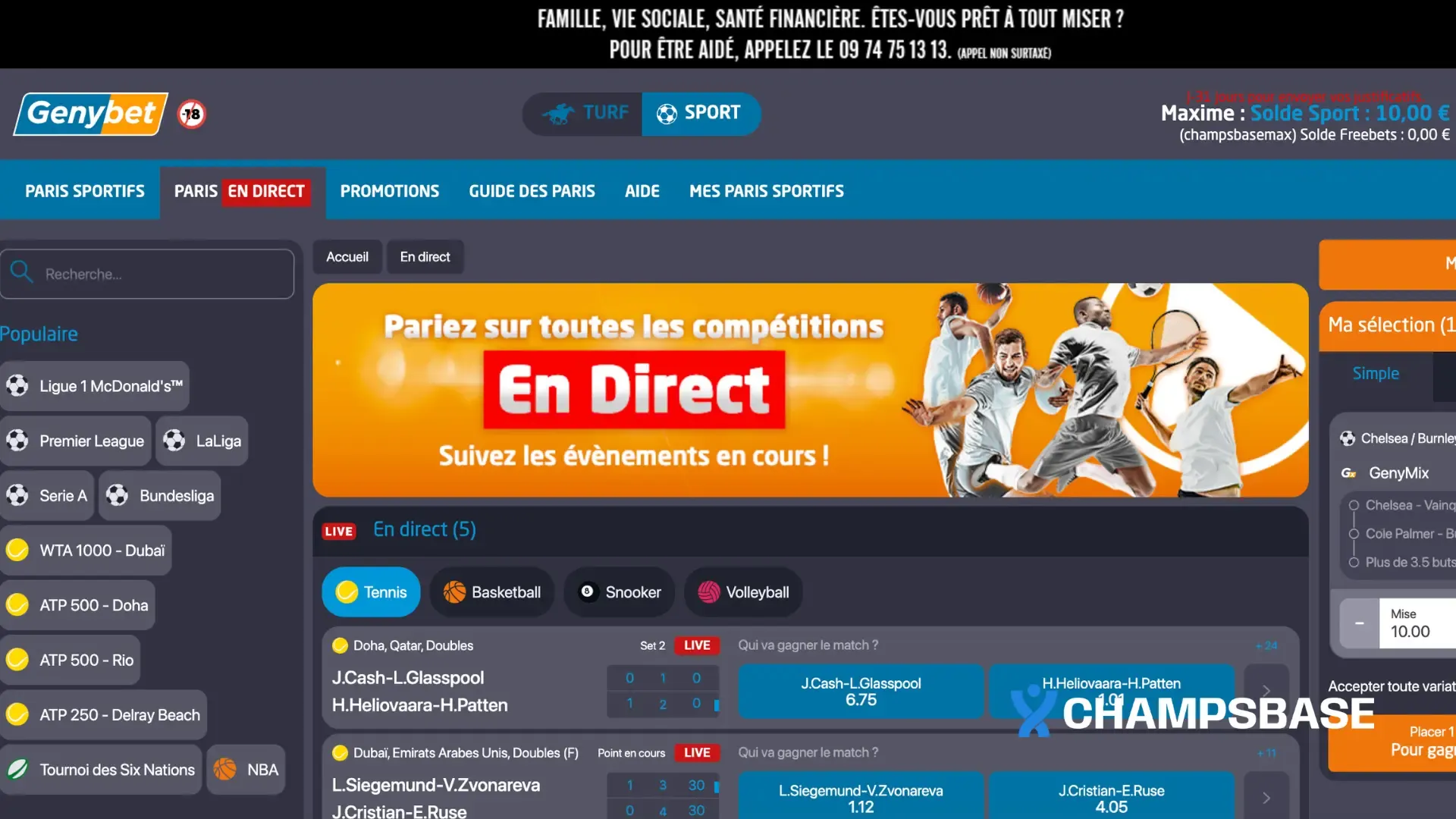 pari sportif live en direct genybet