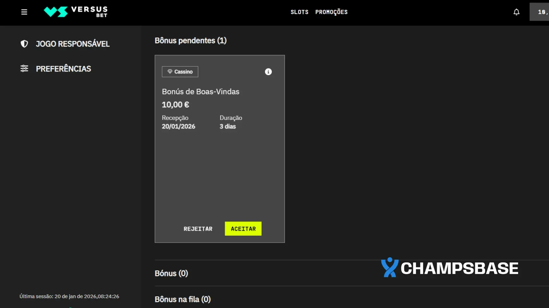 VERSUSBET Portugal bonus de boas vindas