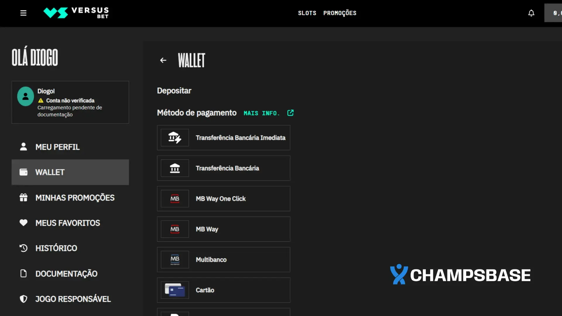 VERSUSBET Portugal metodo de pagamento