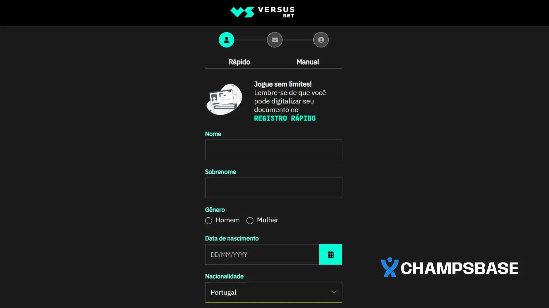 VERSUSBET Portugal registo rapido