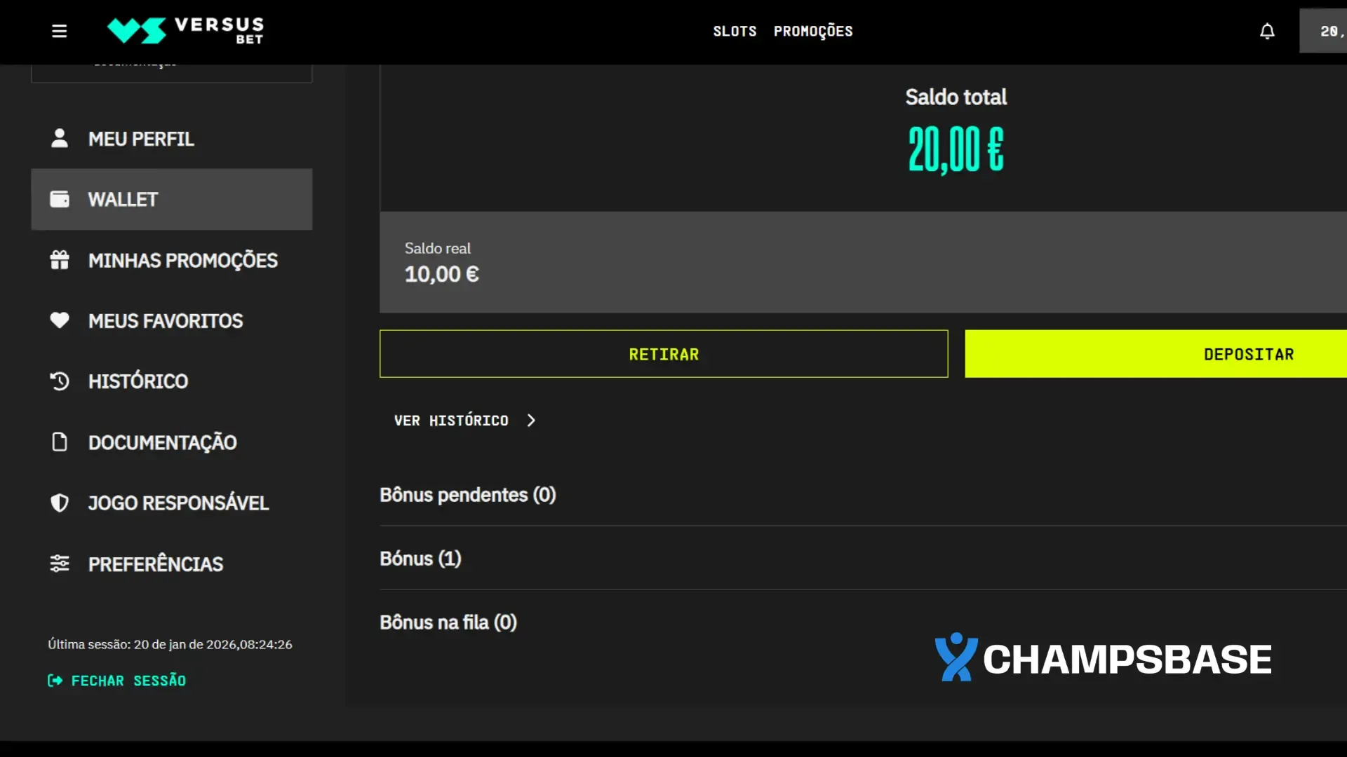 VERSUSBET Portugal wallet