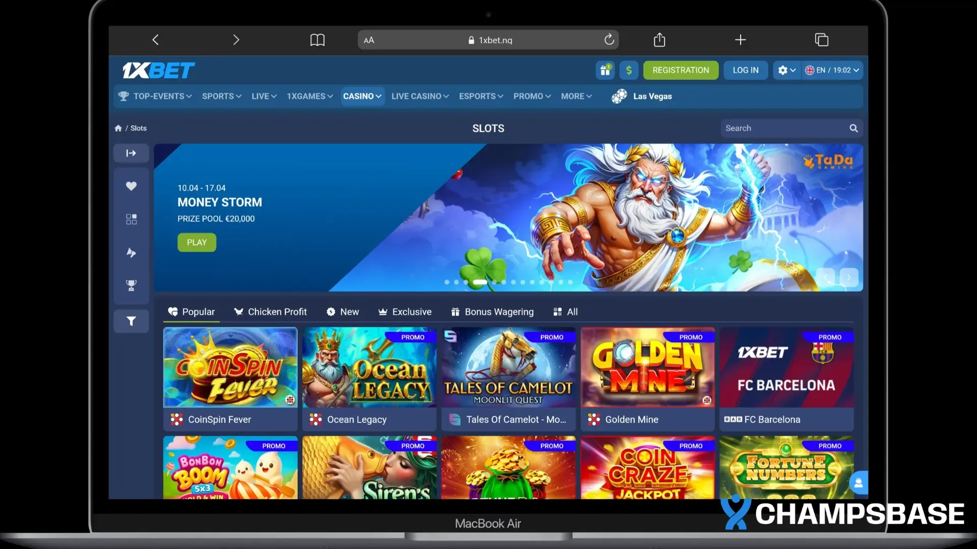 Skärmdump av 1xbet casino gränssnitt