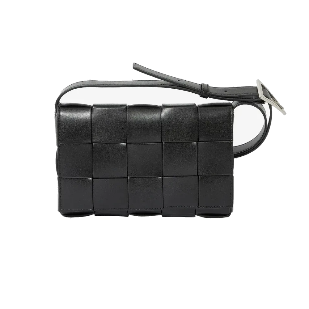 Bottega Veneta Urban Leather Crossbody Cassette Black Silver
