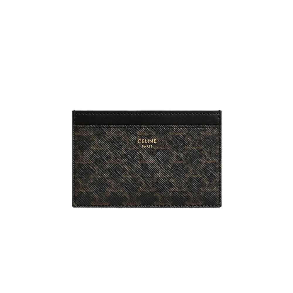 Celine Card Holder in Triomphe Canvas and Calfskin Black