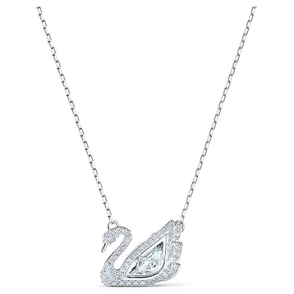 (W) Swarovski Dancing Swan Necklace White Rhodium Plated