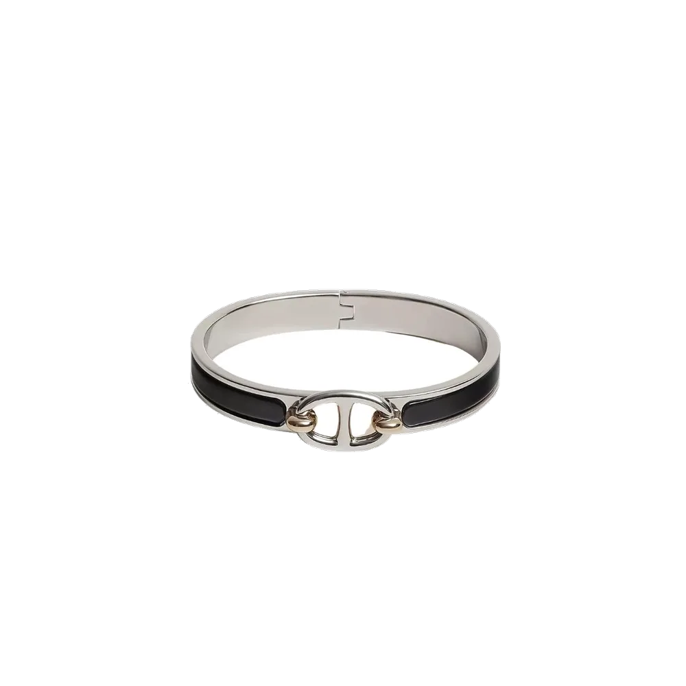 (W) Hermes Mini Clic Chaine D'Ancre Bracelet Palladium & Noir