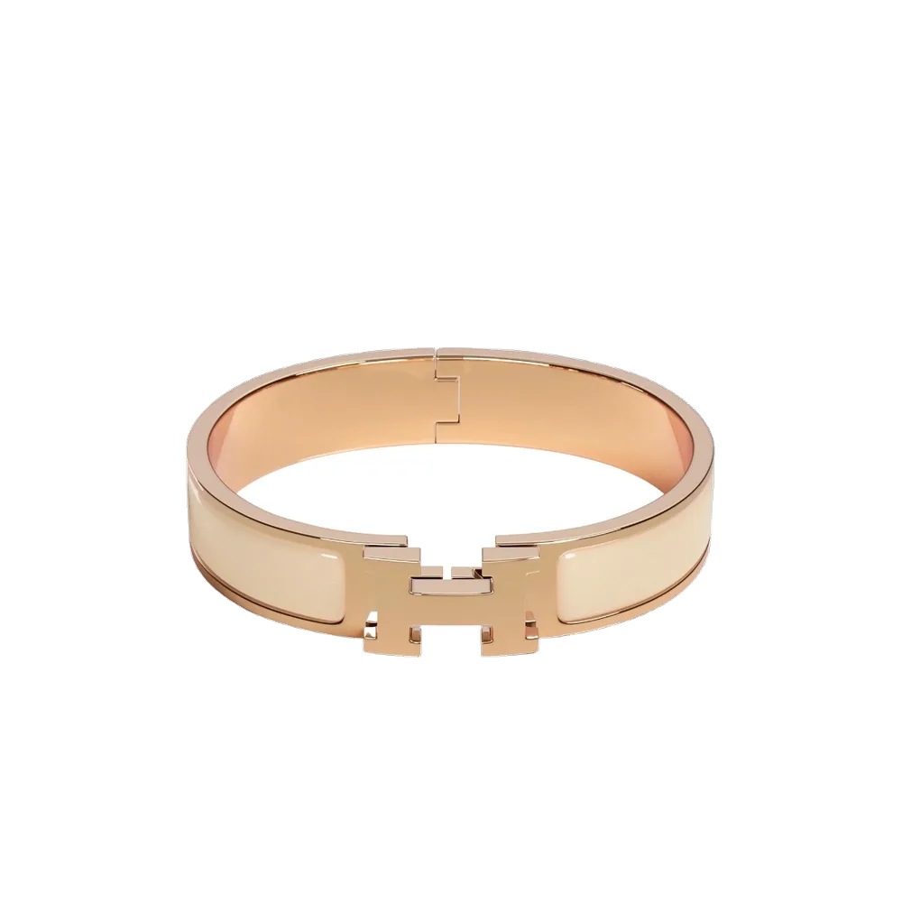 (W) Hermes Clic H Bracelet Rose Gold & Creme