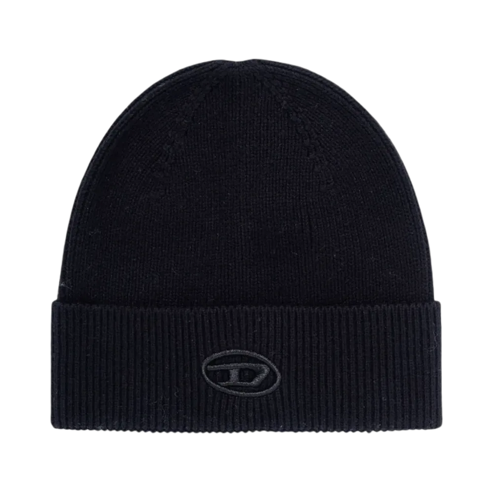 Diesel K-Coder-Fully B Ribbed Beanie with D Embroidery Black