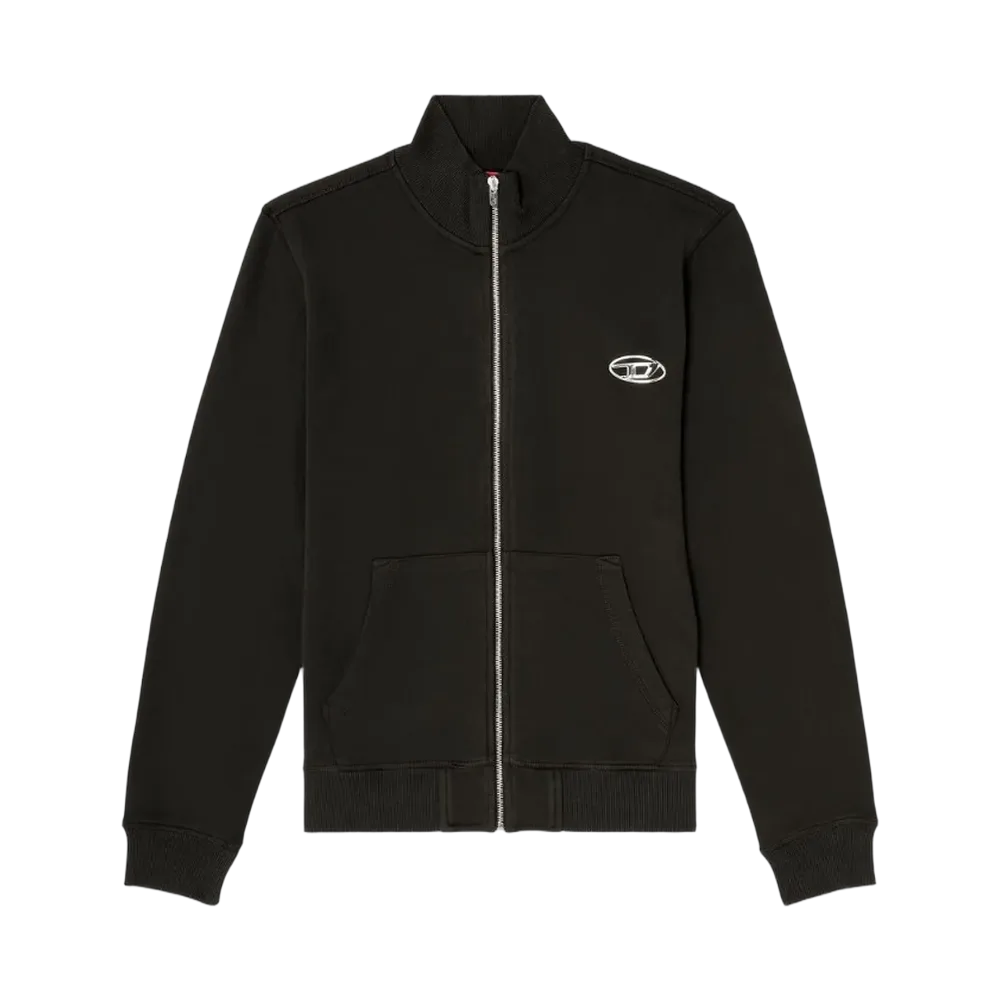 Diesel Sweatshirt with Mock Neck and Metallic Oval D Black