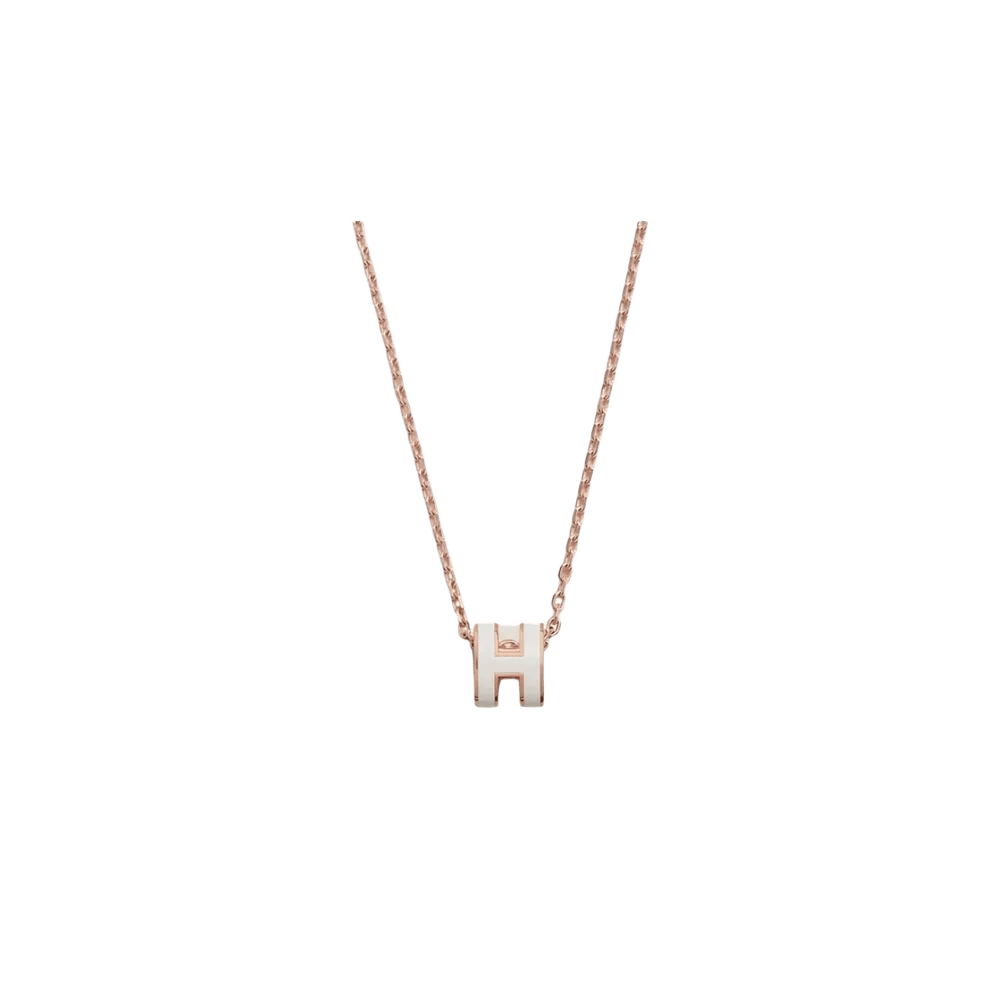 (W) Hermes Mini Pop H Pendant Rose Gold & Blanc