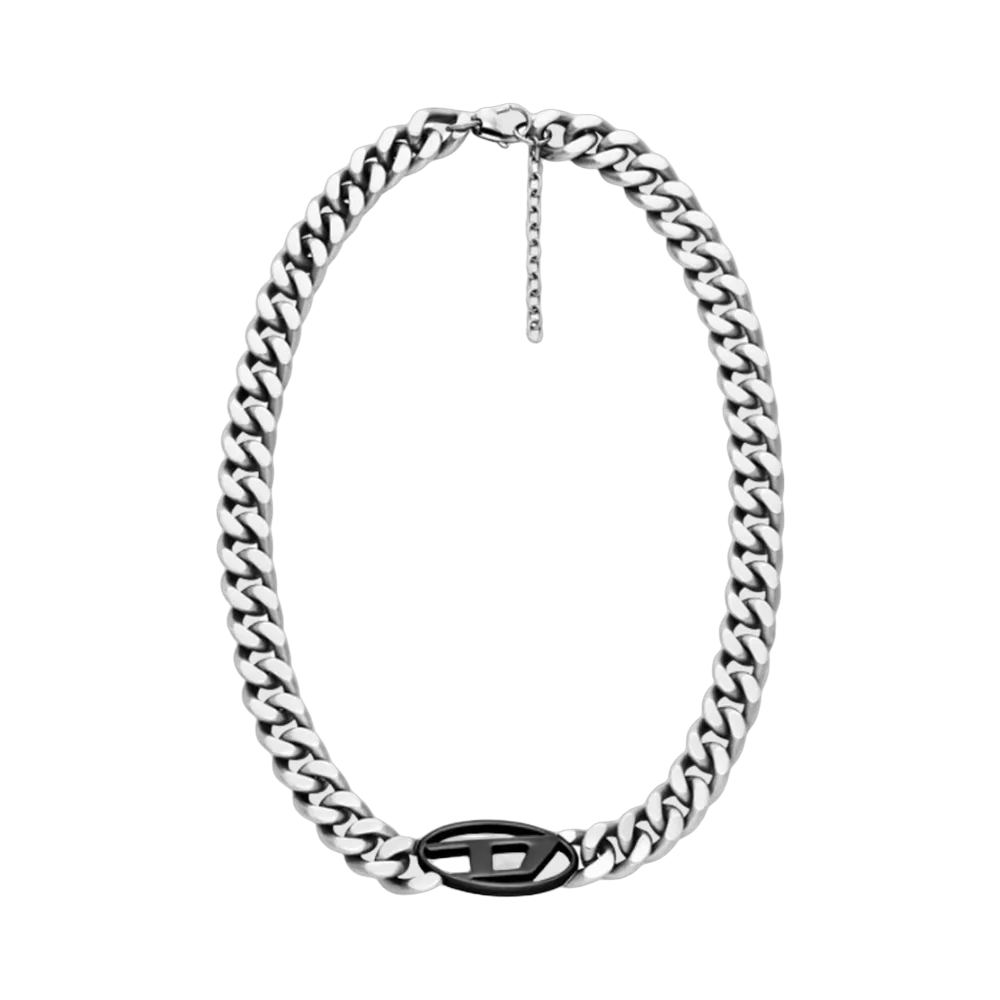 Diesel Dx1635931 Two-Tone Stainless Steel Chain Necklace Silver Black