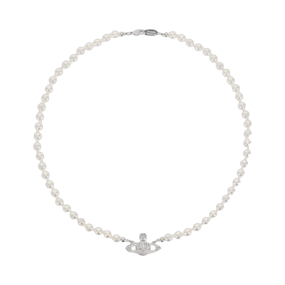 Vivienne Westwood Mini Pearl Bas Relief Necklace Silver