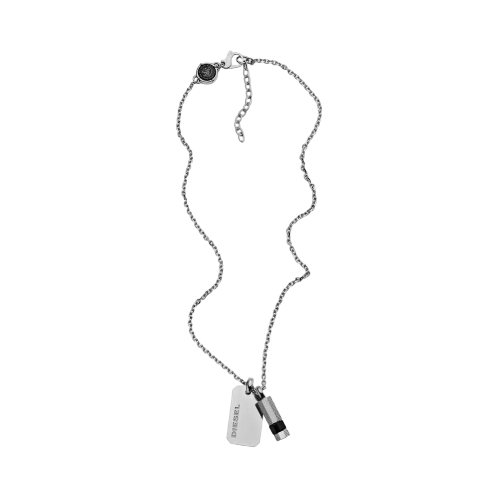 Diesel Dx1156 Stainless Steel Pendant Double Dog Tag Necklace Silver