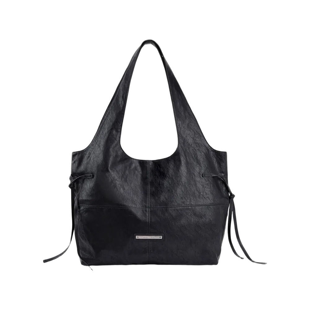 Matin Kim Side String Leather Big Shoulder Bag Black