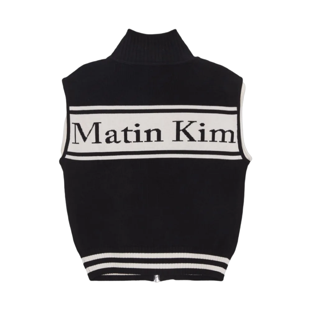 (W) Matin Kim Spell Point Stripe Knit Vest Black