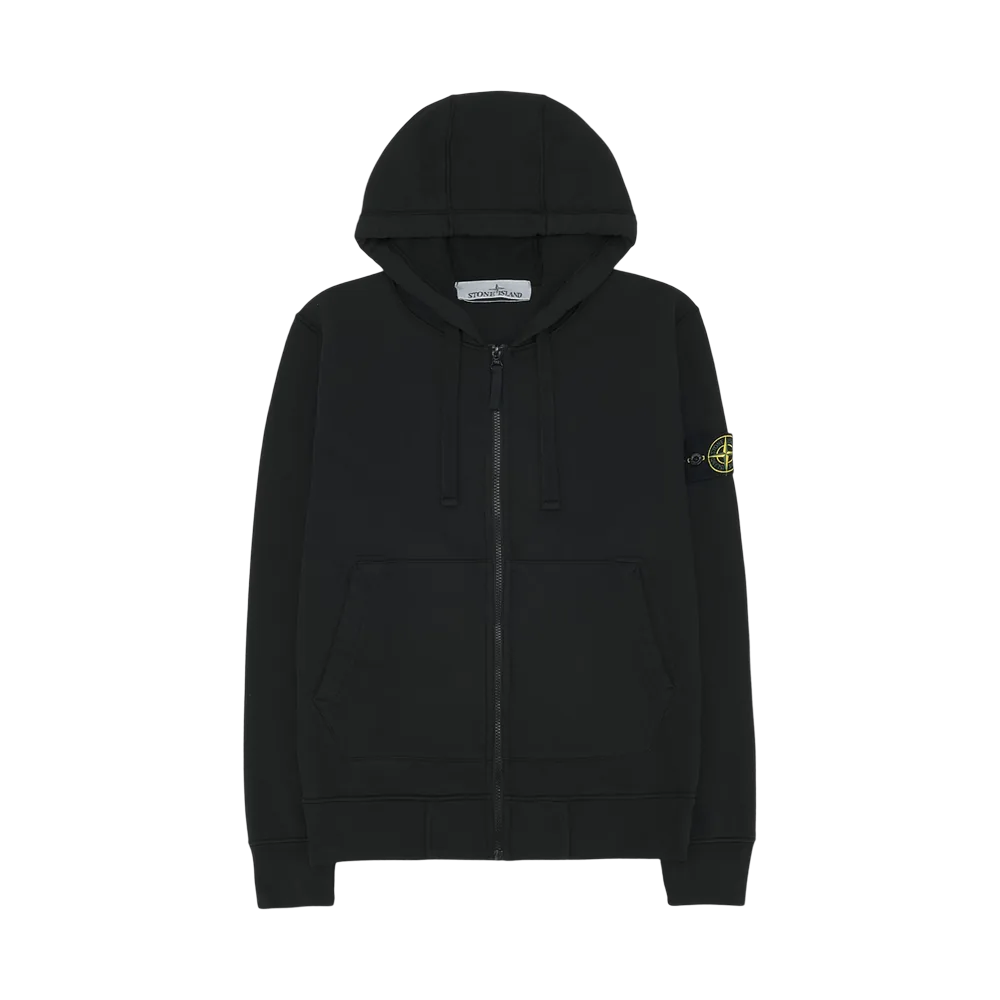 Stone Island 6100061 Organic Cotton Fleece Regular-Fit Zip-Up Hooded Sweatshirt Black - 26SS