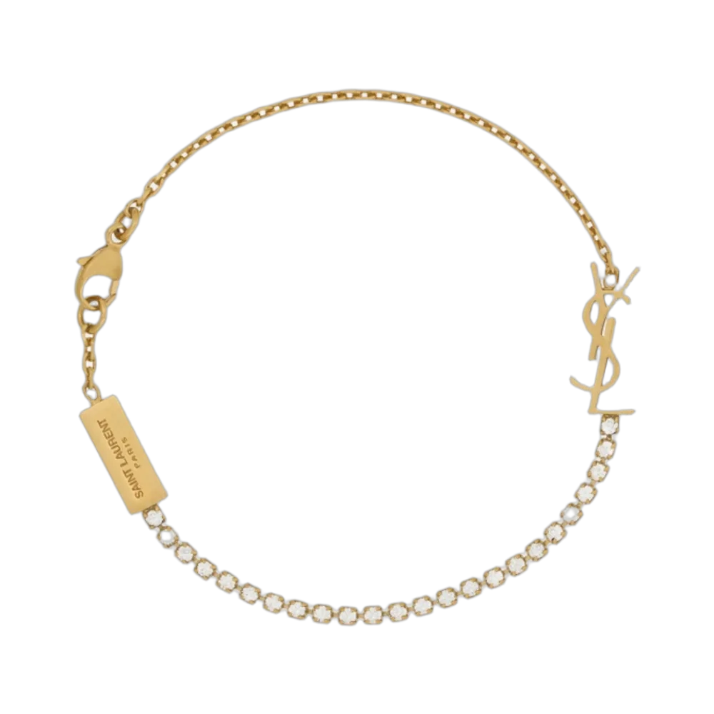 (W) Saint Laurent Opyum Charm Bracelet in Metal and Rhinestone Crystal Gold
