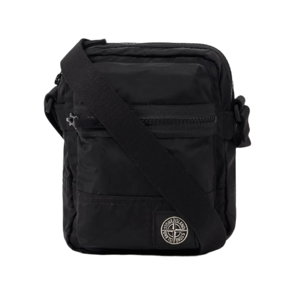 Stone Island 9200015 Coated Nylon Metal In Econyl Pocket Adjustable Strap Crossbody Bag Black - 26FW