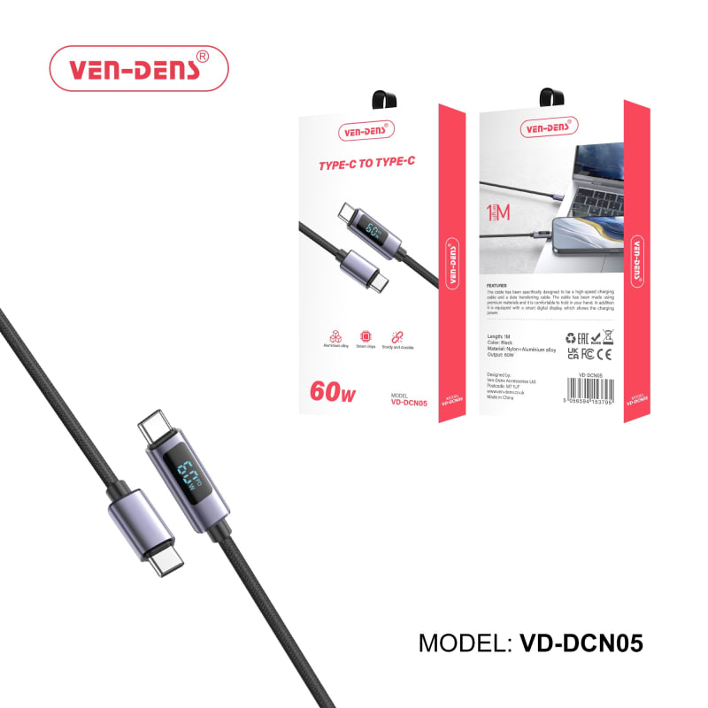 Ven-Dens PD 100W Display Fast Charging USB-C to Type-C Cable – Data Sync & Smart Power Display Cable