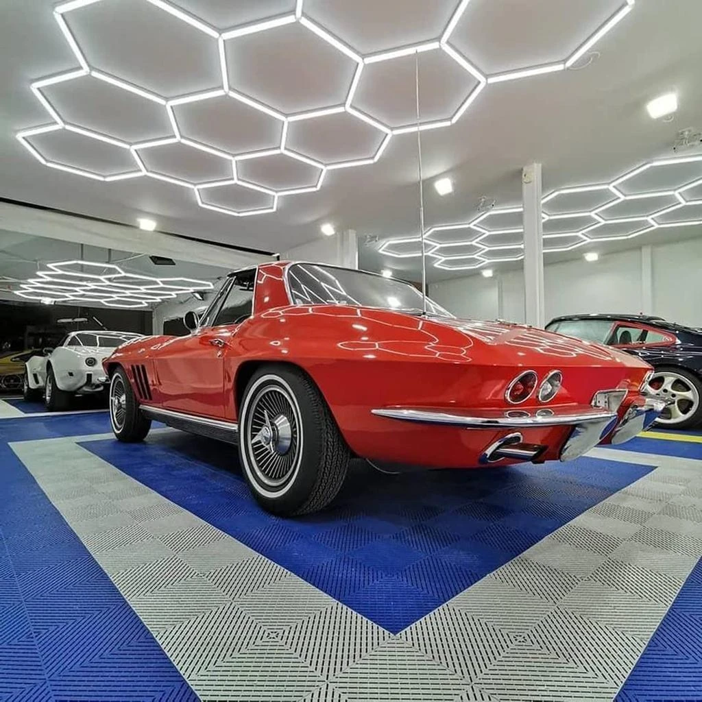 Hexagon Honeycomb LED Ceiling Light Grid Module Structure High Brightness Lighting System for Auto Detailing Garage Workshop Car Wash Bay Studio
