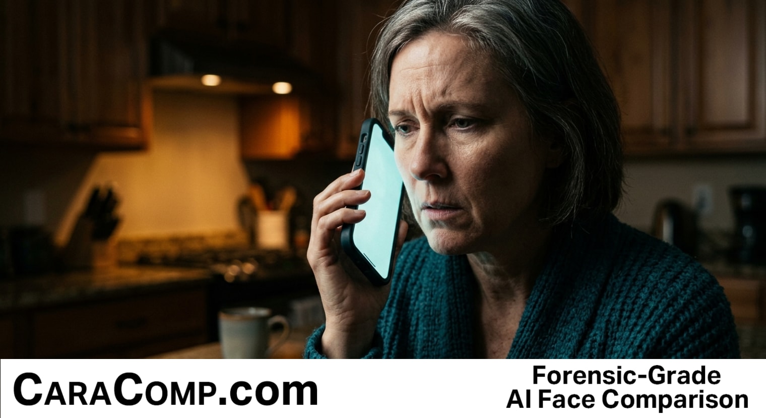 deepfake audio scam call showing phone screen with distorted voice waveform graphic