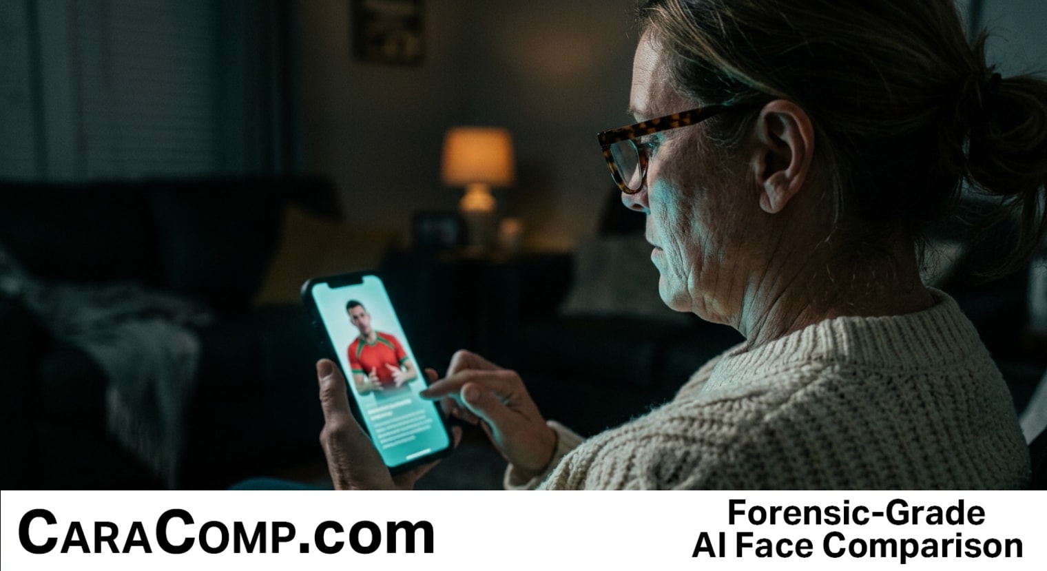 celebrity deepfake video, skin appears too smooth, phone screen showing fake Ron