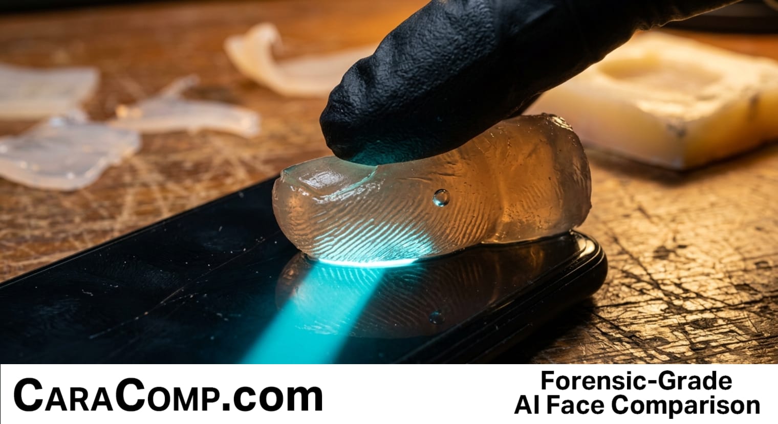 fingerprint scanner your fingerprint gelatin cast pressed against a glowing phon