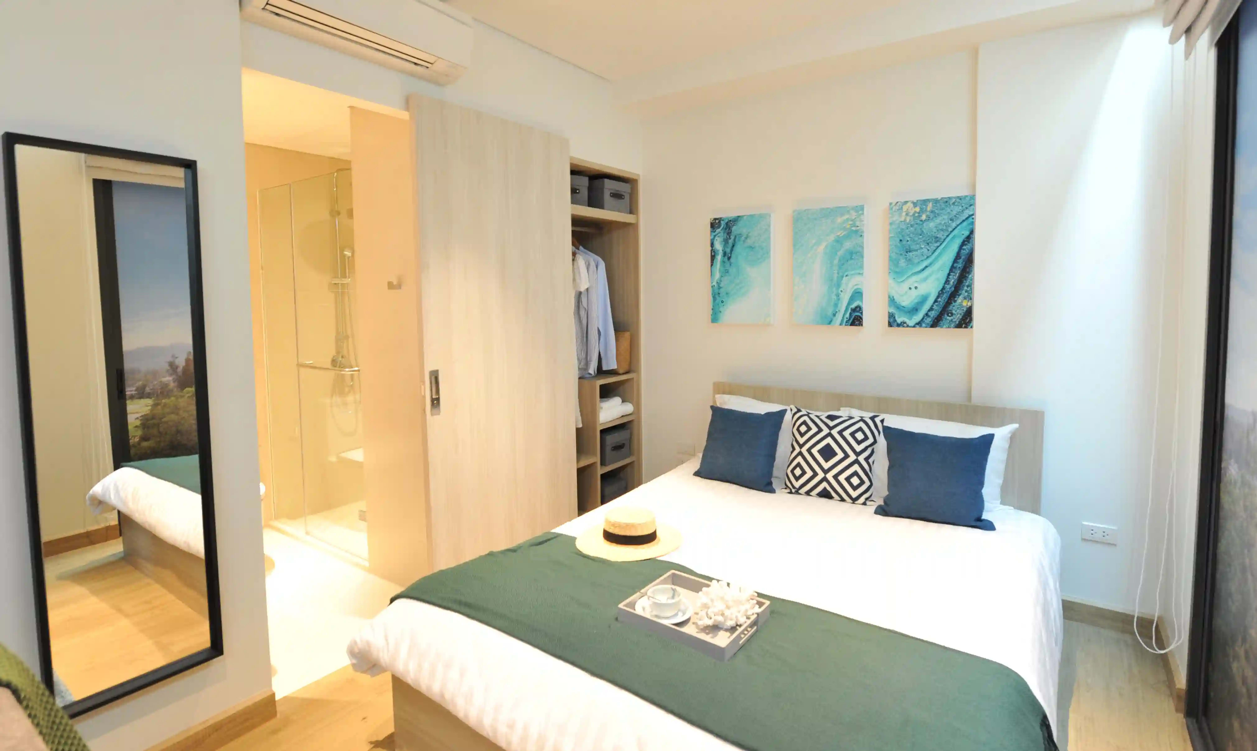 Furnished apartment interior — bedroom and lounge