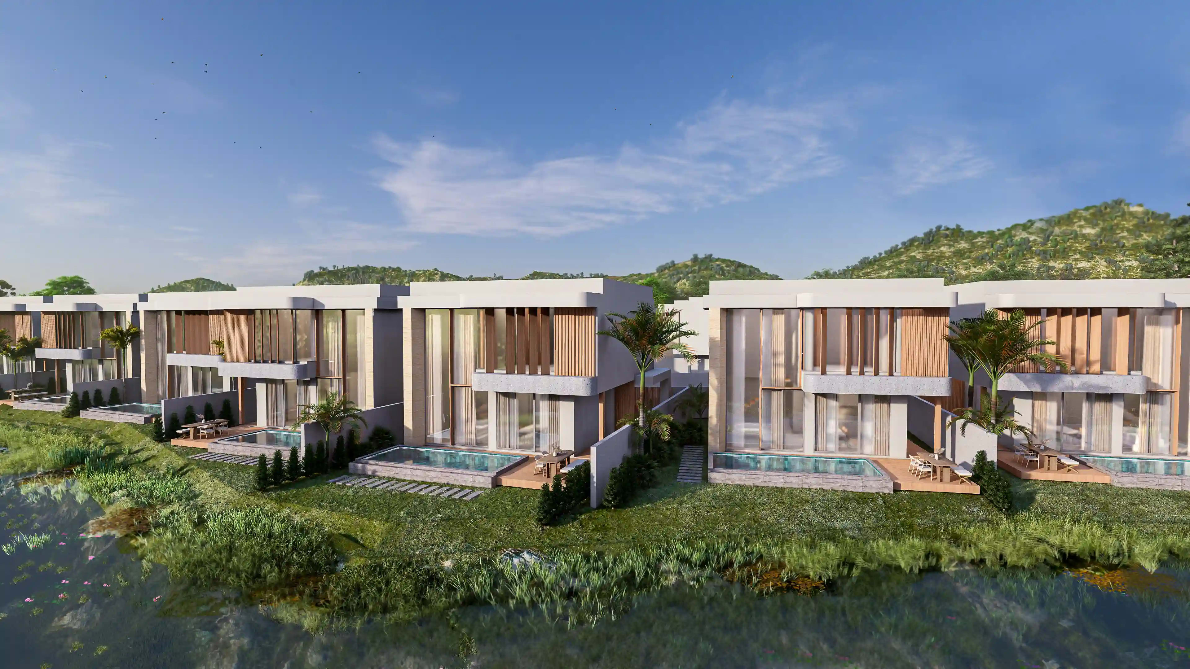 Greenfield Residences exterior view — two-storey pool villa