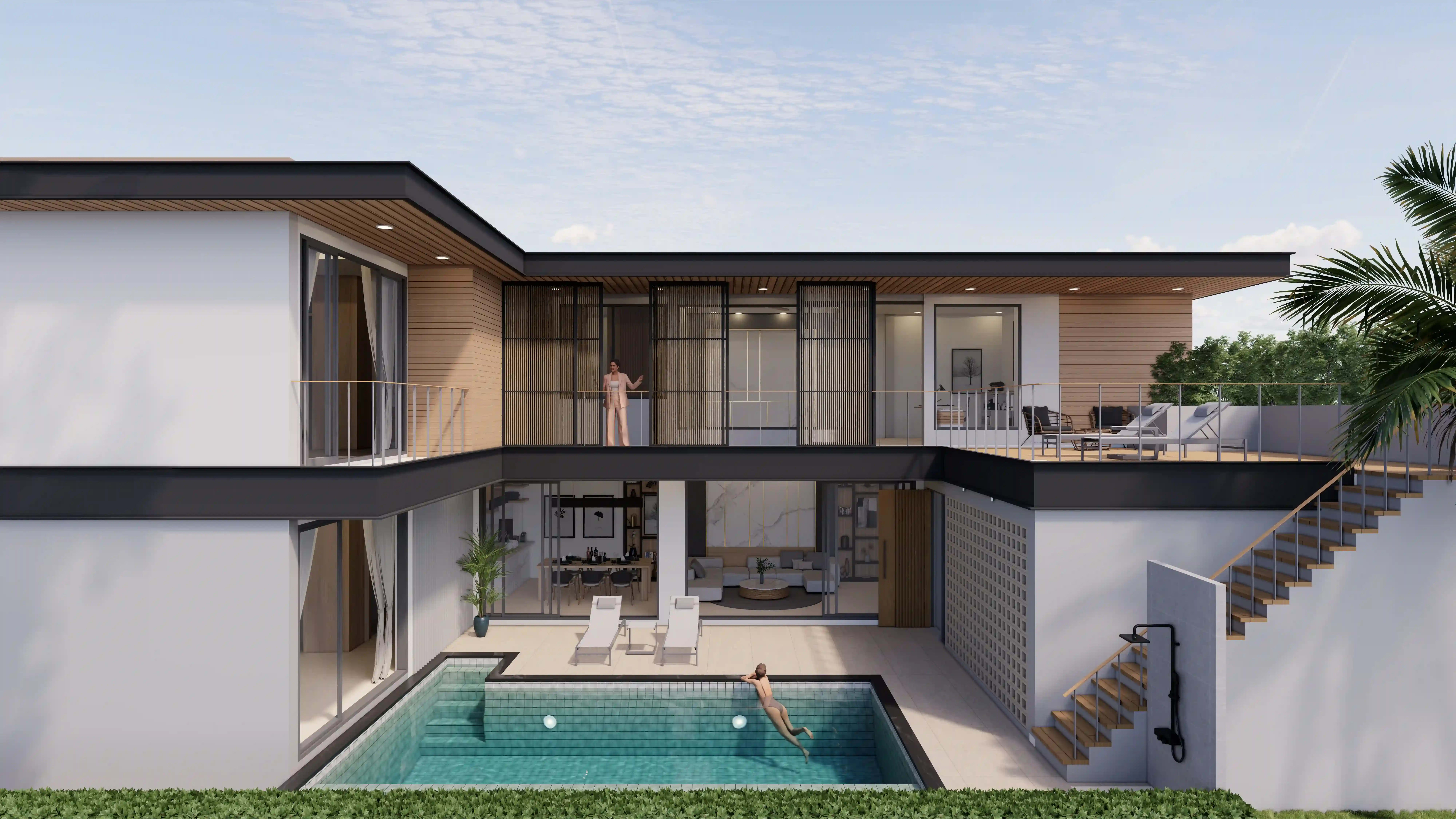 Le Villa Lake exterior — lakefront pool villa with serene water views