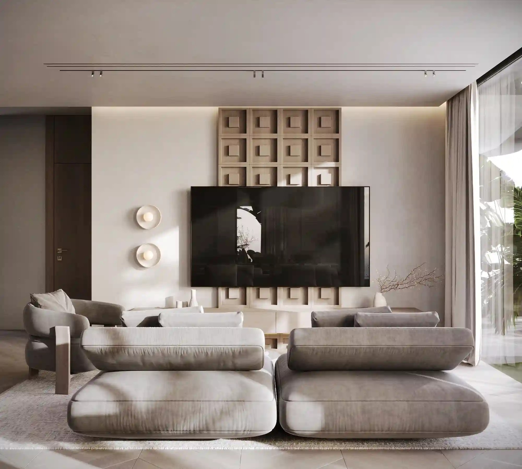 Sunny Moon Village interior — open-plan kitchen and living area