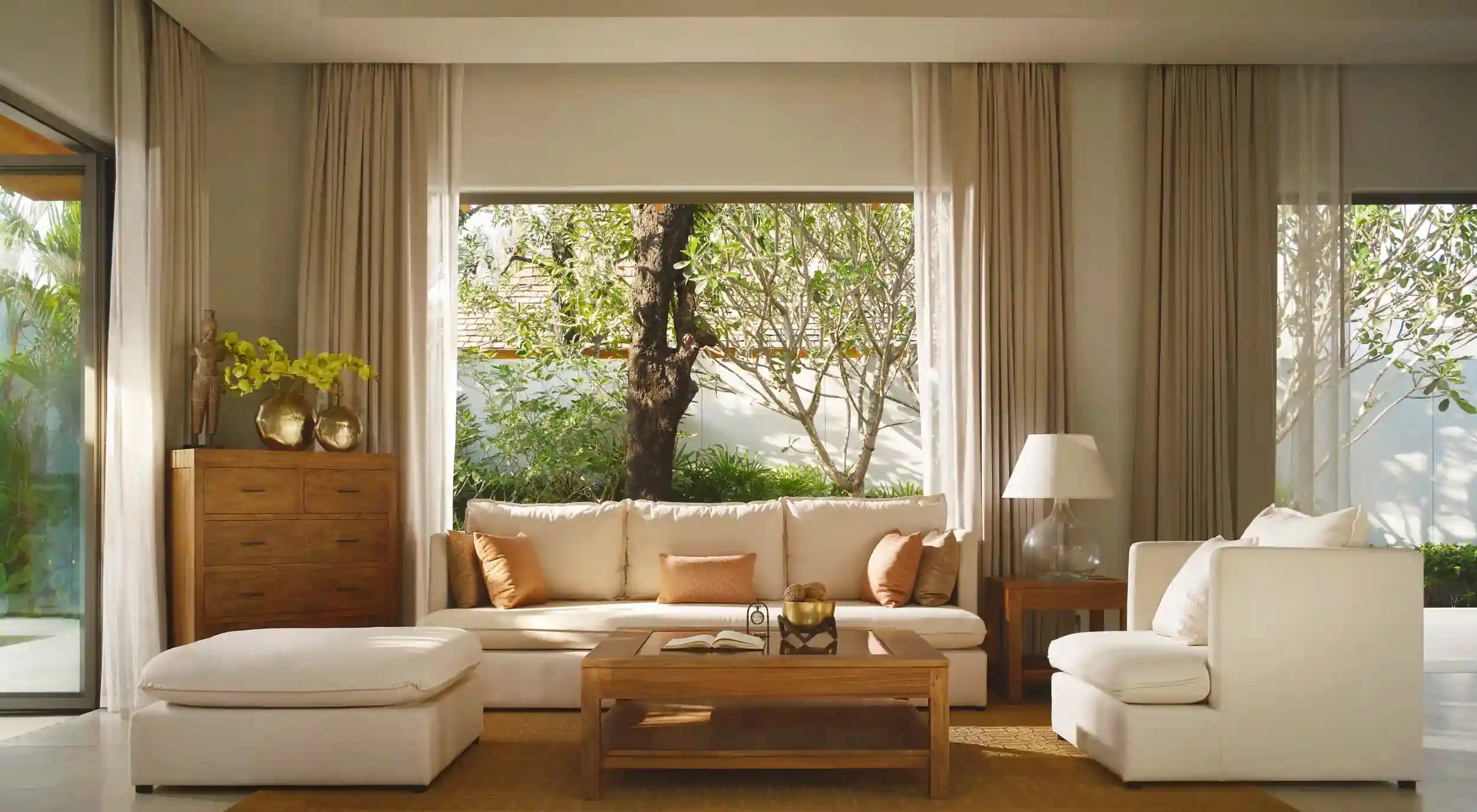 Anchan Burgundy interior — open-plan living with tropical finishes