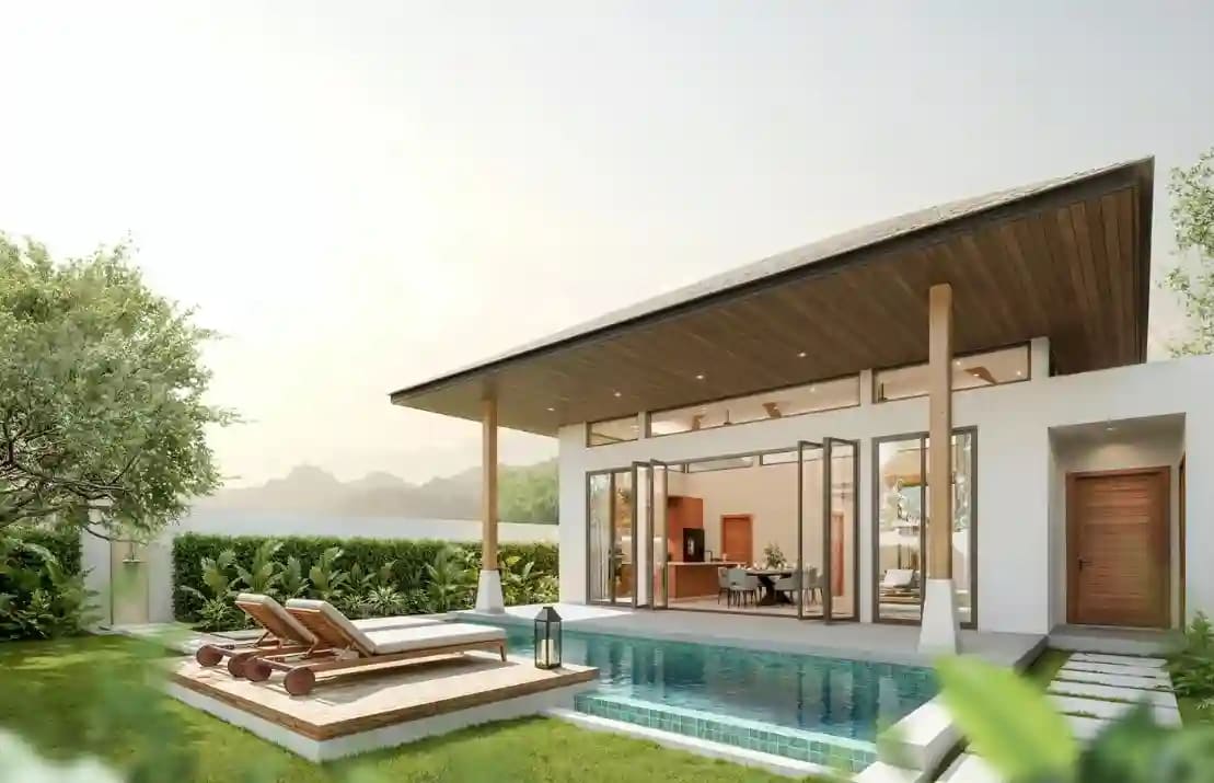 Botanica Skyport exterior — villa facade with private pool