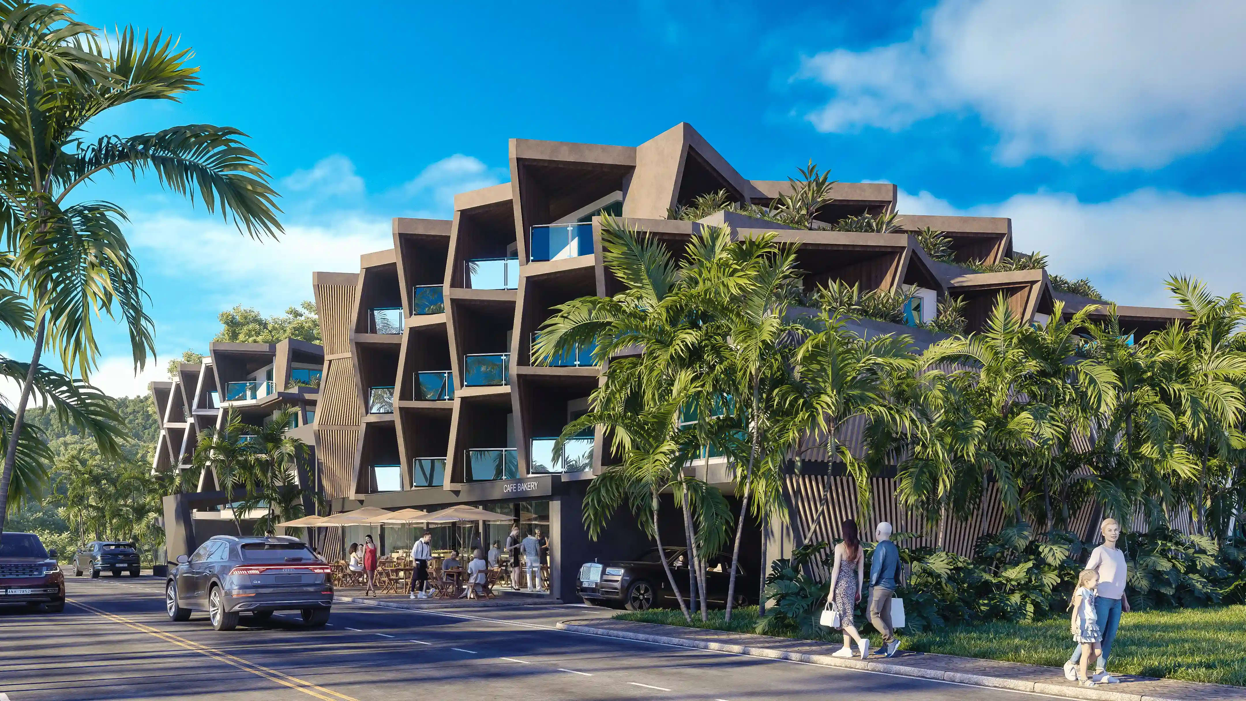 Rawayana South — beachfront building exterior with tropical landscaping
