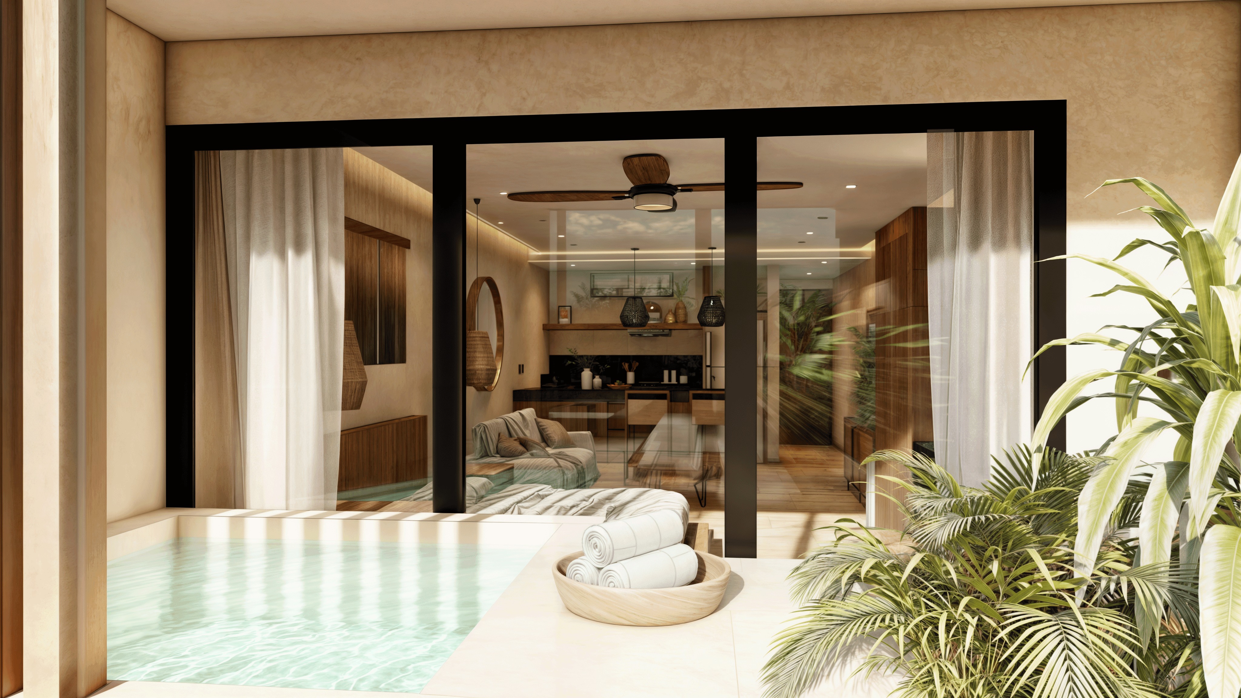 Essence Tulum tropical modern building facade and pool