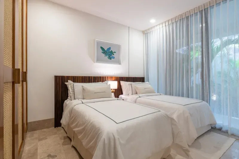 Cancun Huayacan condo interior living and kitchen space