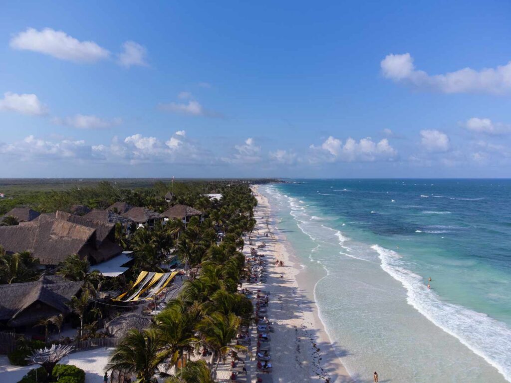 Cancun turquoise family beach and Hotel Zone coastline