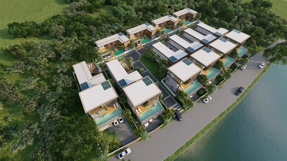 Exterior garden and pool at Le Villa Lake, nature-immersed setting